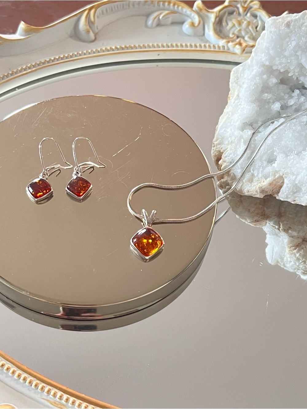 Baltic Amber Pendant Necklace and Earrings Set